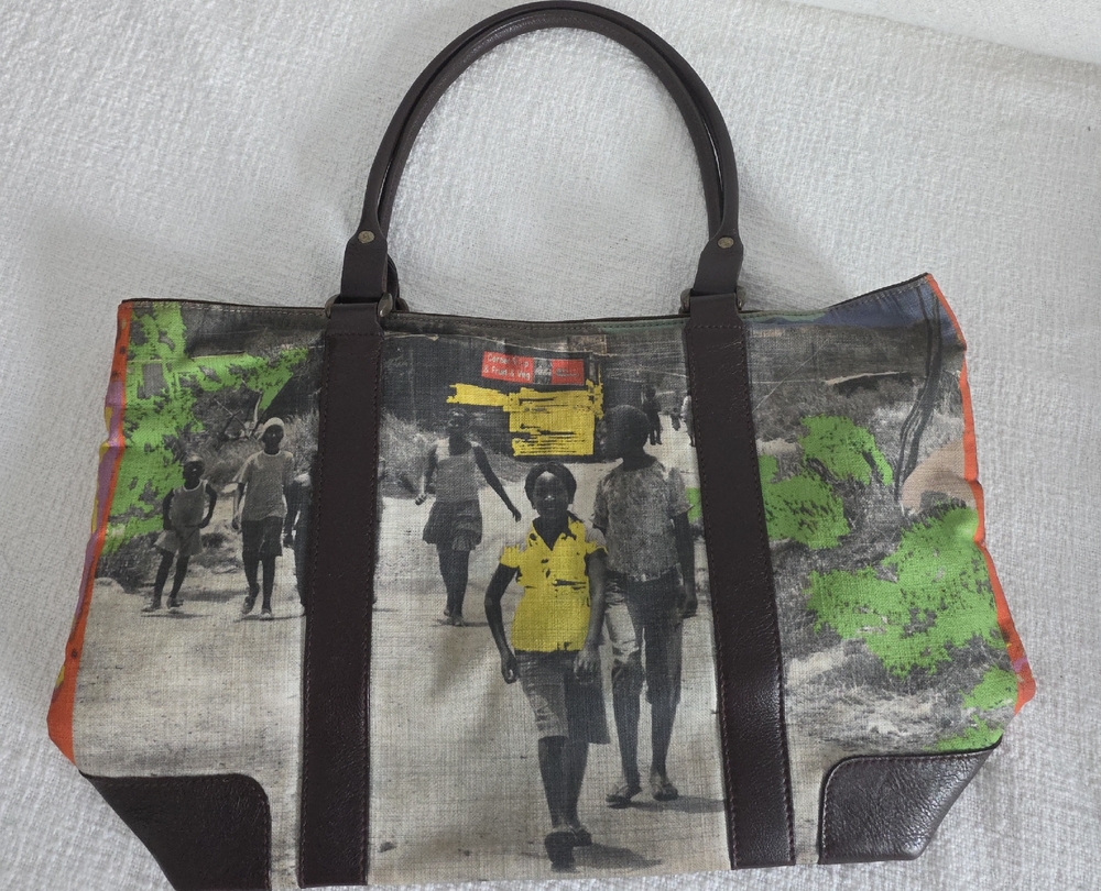 Artistic Print Tote Bag with Brown Accents From SOUTH AFRICA